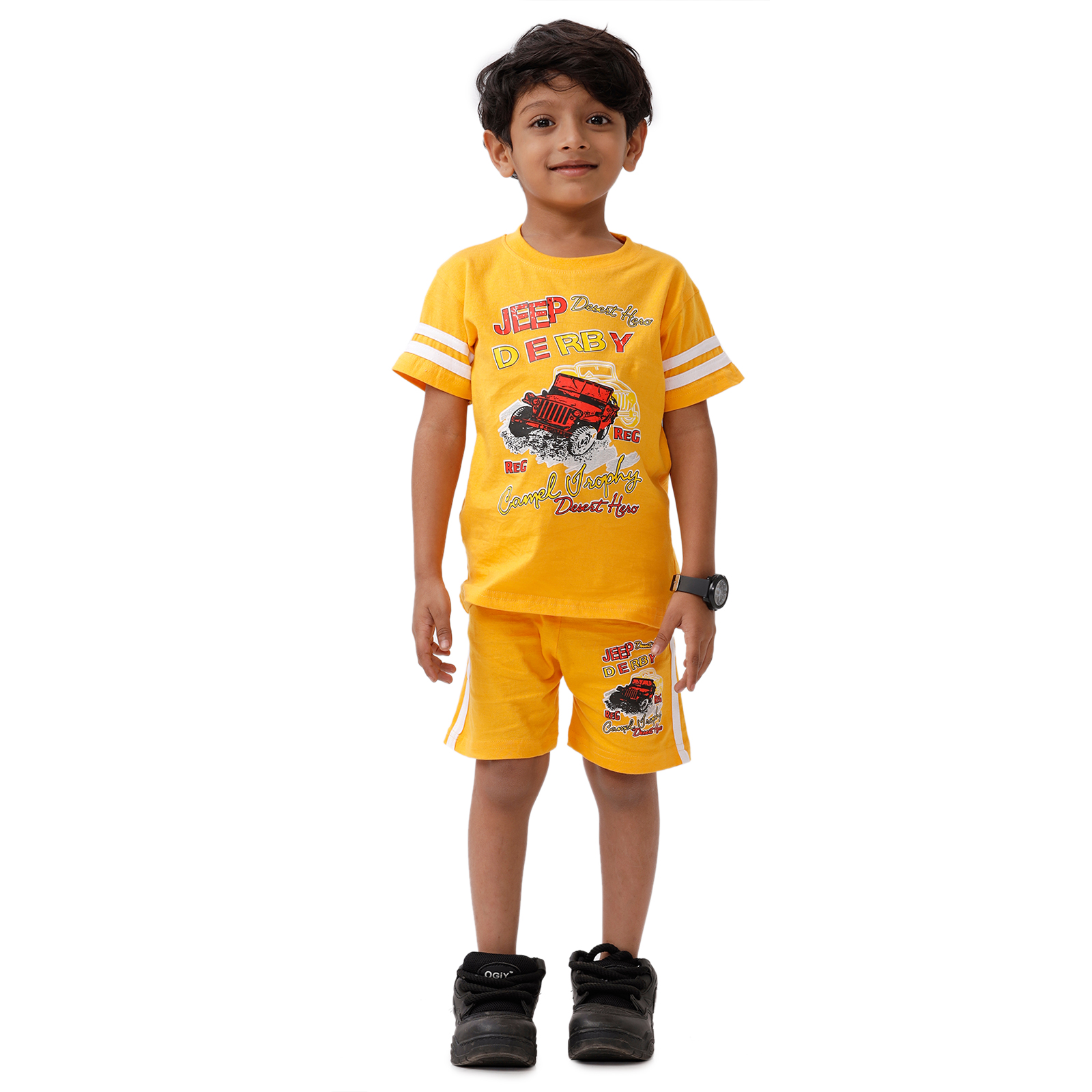 Yellow Cotton Printed T-Shirt & Shorts Set for kids - Stylish & Comfortable Outfit