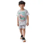 Grey Cotton Printed T-Shirt & Shorts Set for kids - Stylish & Comfortable Outfit