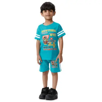 Light Blue Cotton Printed T-Shirt & Shorts Set for kids - Stylish & Comfortable Outfit
