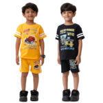 Kids Combo Pack: Yellow T-Shirt & Shorts + Black T-Shirt & Shorts Set